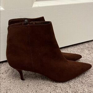 Charles David Chocolate Brown Suede Pointed Toe Ankle Boots | Stiletto Heel 8.5